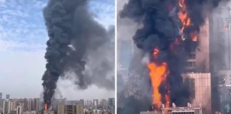 Vídeo: incêndio de grandes proporções atinge arranha-céu na China